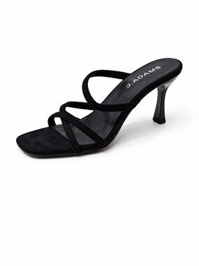 J. Adams Black Strappy Mule Heels Open Toe Mid Heel Sandals Women Trendy